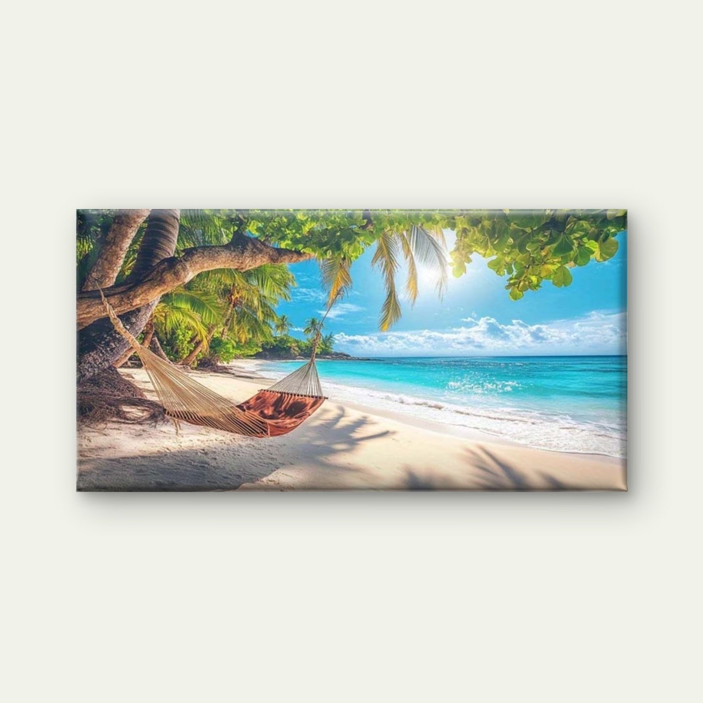 Hammock Tropical Paradise Sea Wall Art Canvas Office Home Room Framed 120x60cm - Bella Home Decor