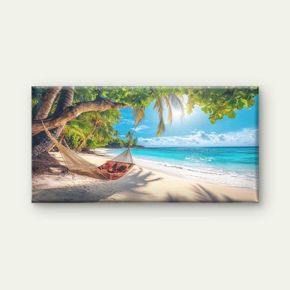 Hammock Tropical Paradise Sea Wall Art Canvas Office Home Room Framed 120x60cm - Bella Home Decor