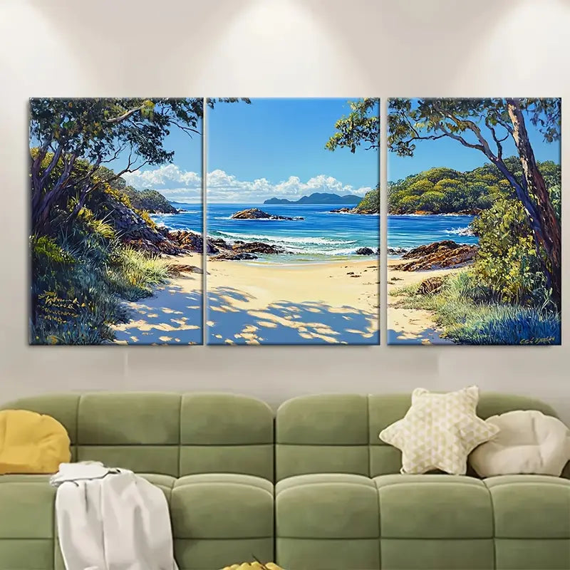 3pcs Fitzroy Island Welcome Bay Travel Australia Wall Art Set Canvas Framed 60x90cm - High Quality Print 100% Australian Made Wall Canvas Ready to Hang