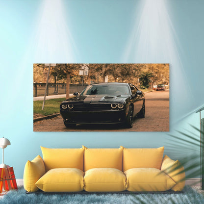 Black Dodge Challenger OnStreet Wall Art Canvas Office Home Room Framed 120x60cm