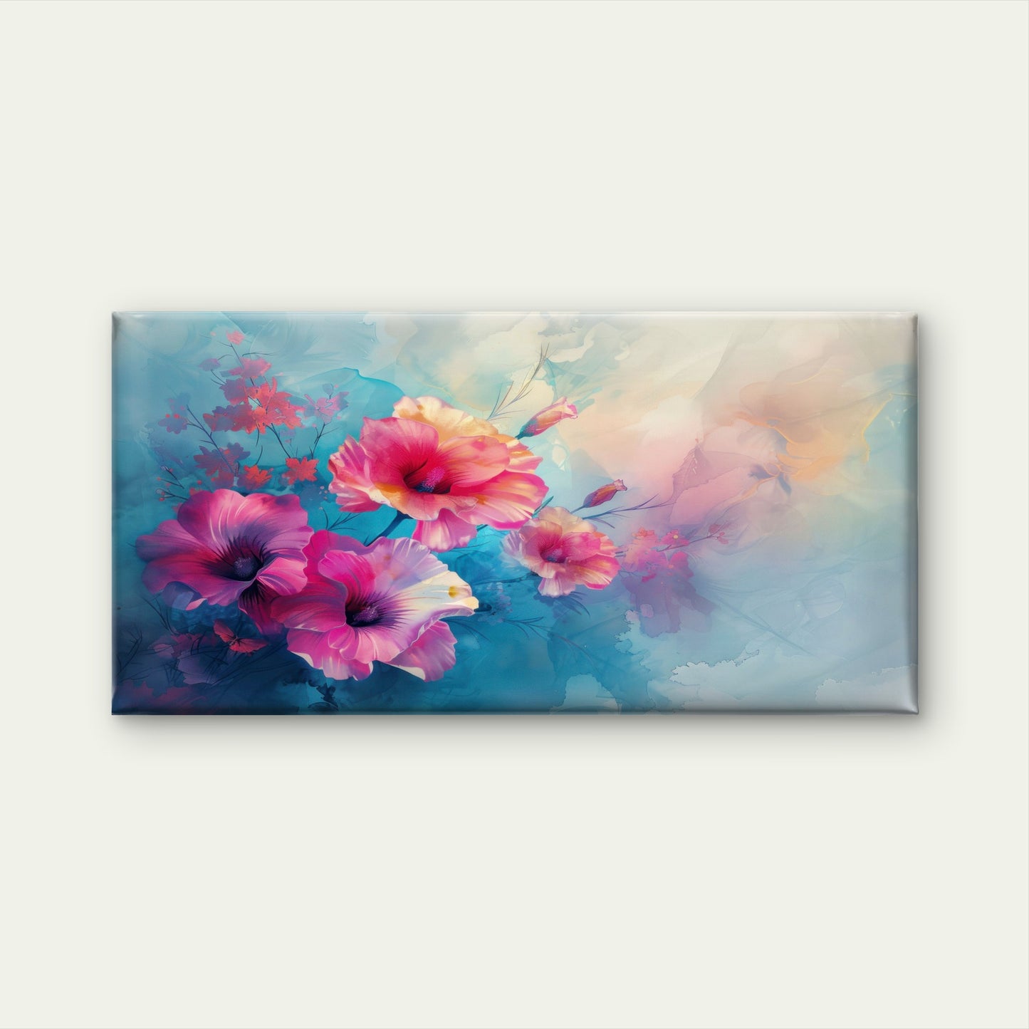 Pink Petals On Blue Wall Art Canvas Office Home Room Framed 120x60cm