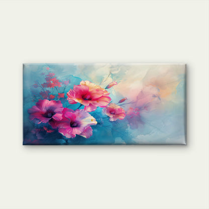 Pink Petals On Blue Wall Art Canvas Office Home Room Framed 120x60cm