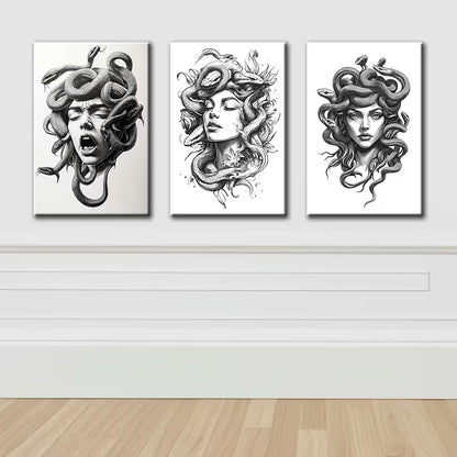 3pcs Medusa Head Mythical Gorgon Portraits Wall Art Set Canvas Framed 40x60cm - High Quality Print 100 % Australian Made Wall Canvas Ready to Hang