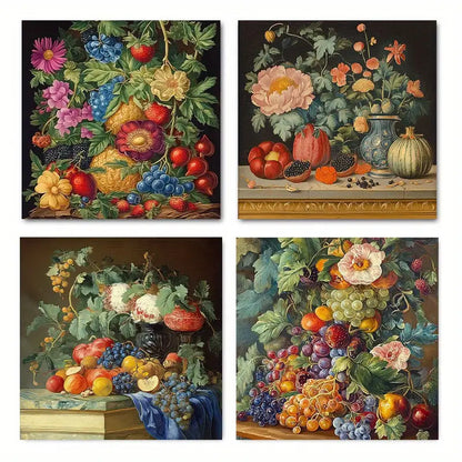 4pcs Abstract Fruit And Flower Canvas Art Prints Wall Art Canvas Framed