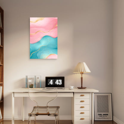Pink Teal Gold Abstract Fluid Ink 40x60cm Metal Print Ready to Hang