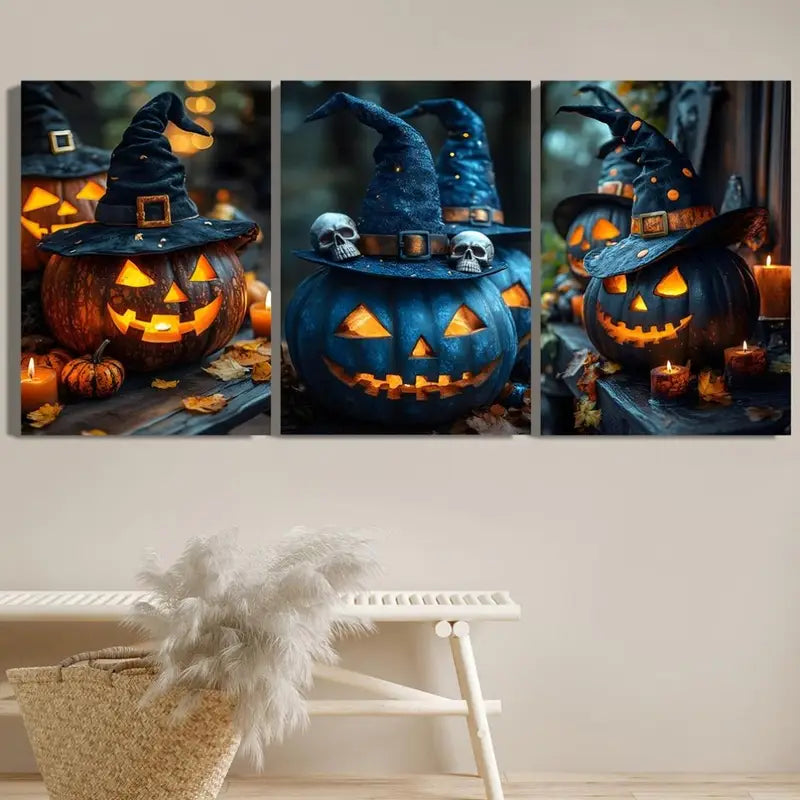 3pcs Calabaza De Halloween Metal Print Ready to Hang Art - Bella Home Decor