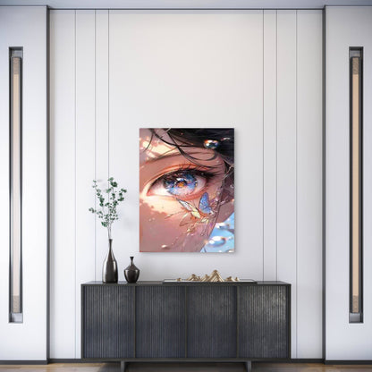 Dreamy Butterfly And Anime Girl's Eye 60x90cm Metal Print Ready to Hang