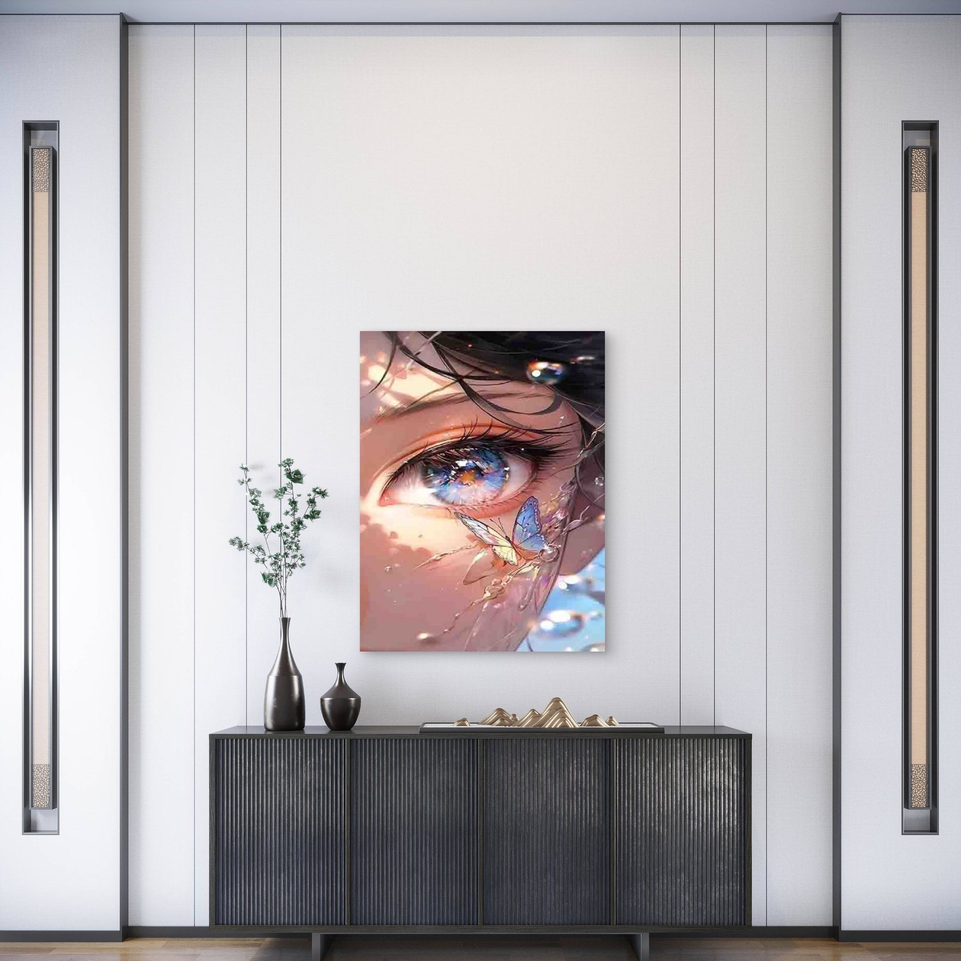 Dreamy Butterfly And Anime Girl's Eye Metal Print Ready to Hang - Bella Home Decor