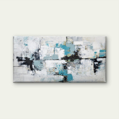 Teal Grey Block Abstract Wall Art Canvas Office Home Room Framed 120x60cm