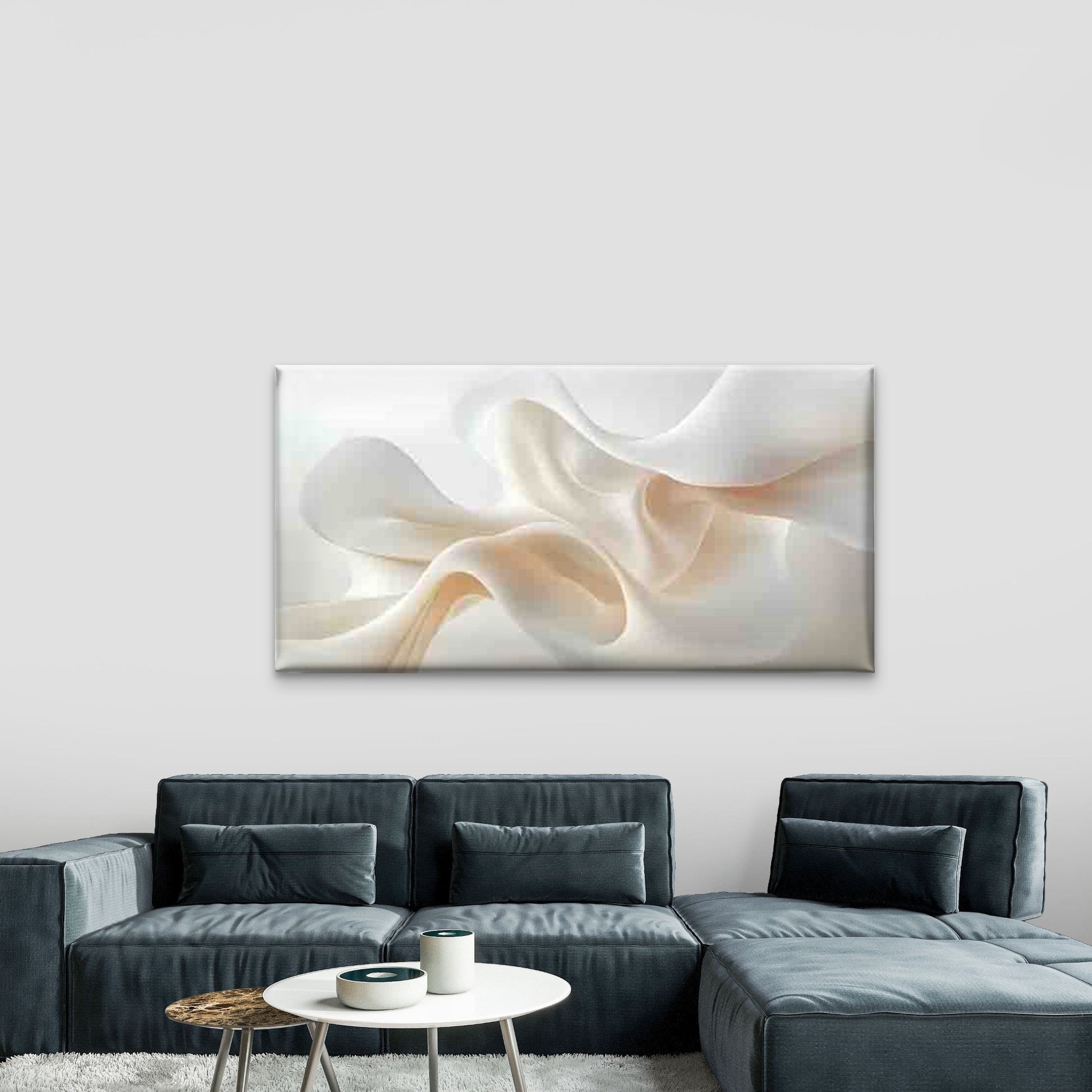 Abstract Flowing White Shapes Wall Art Canvas Office Home Room Framed 120x60cm - Bella Home Decor