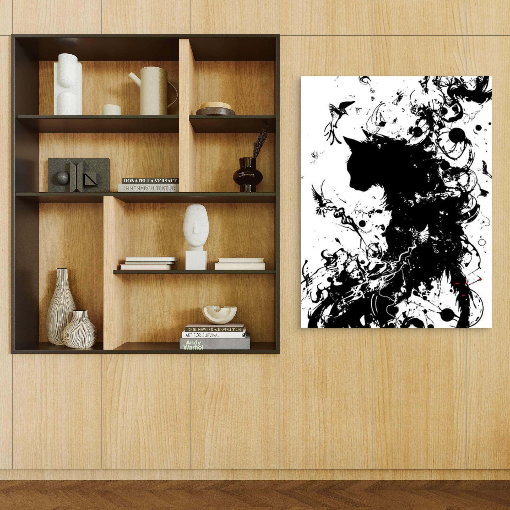Abstract Cat Artwork 60x90cm Metal Print Ready to Hang - Bella Home Decor