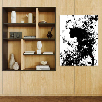 Abstract Cat Artwork 40x60cm Metal Print Ready to Hang - Bella Home Decor