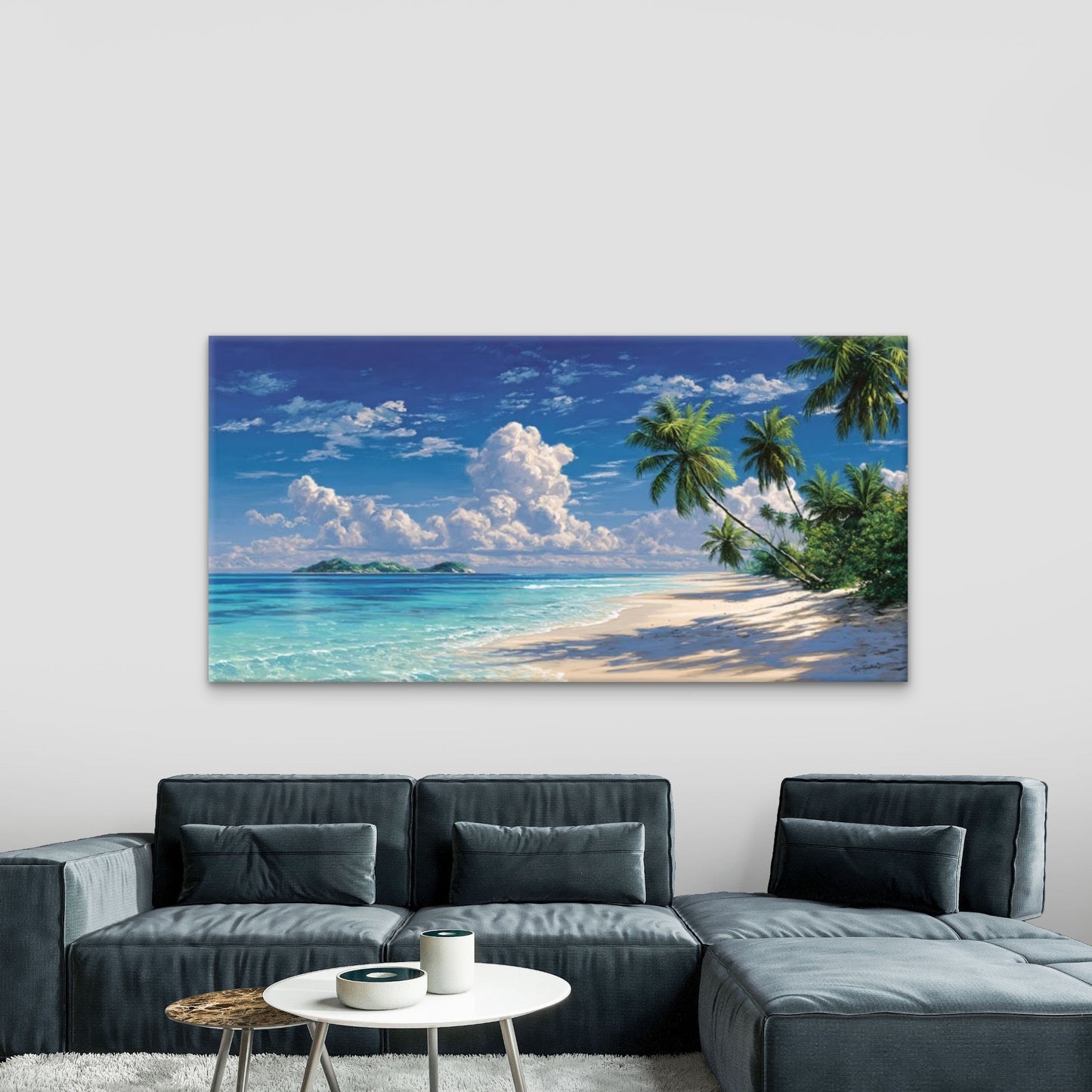 Island Scene with White Sand Wall Art Canvas Office Home Room Framed 120x60cm