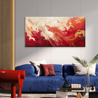 Crimson Gold Fluid Motion Wall Art Canvas Office Home Room Framed 120x60cm