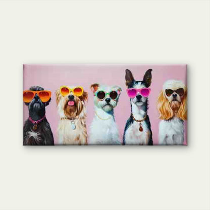 Cute Dogs with Glasses Wall Art Canvas Office Home Room Framed 120x60cm