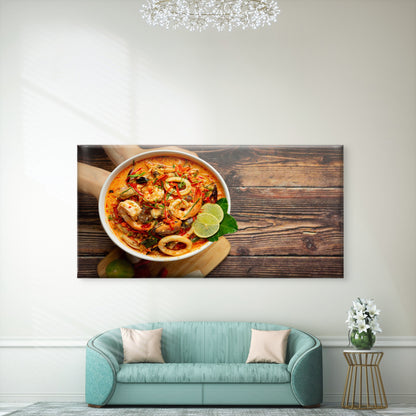 Spicy Thai Seafood Soup Wall Art Canvas Office Home Room Framed 120x60cm