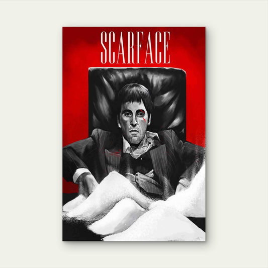 Classic Crimson Mobster Boss on Throne 60x90cm Metal Print Ready to Hang