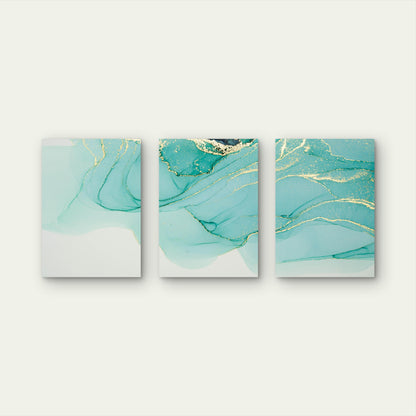 3pcs Green Luxury Abstract Fluid Gold Marble Wall Art Set Canvas Framed 40x60cm - High Quality Print 100% Australian Made Wall Canvas Ready to Hang