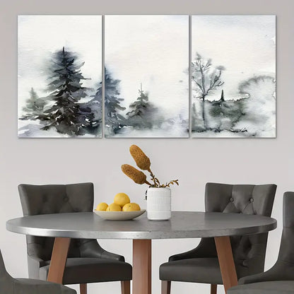 3pcs Minimalist Winter Forest Snow Pine Tree Metal Print Ready to Hang Art