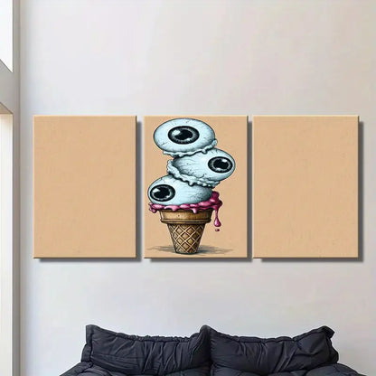 3pcs Three Eyeballs Stacked On Top Metal Print Ready to Hang Art