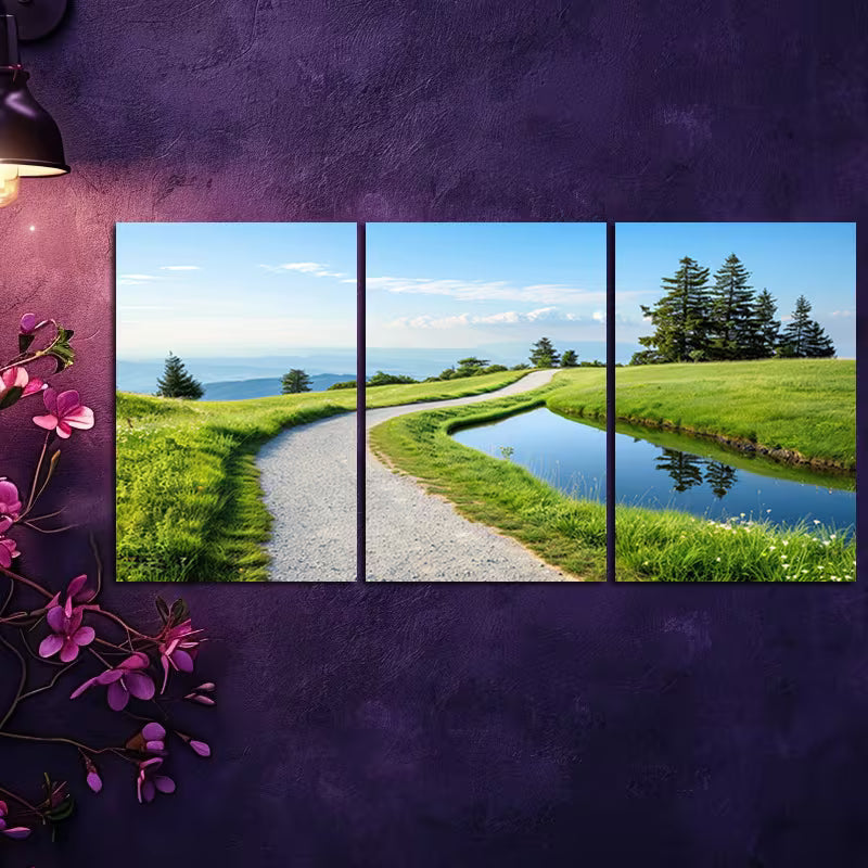 3pcs Paintings of Serene Countryside Roads Wall Art Set Canvas Framed 40x60cm - High Quality Print 100% Australian Made Wall Canvas Ready to Hang
