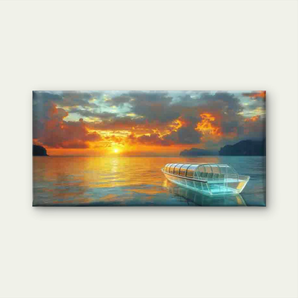Glass Boat on a Sunset Sea Wall Art Canvas Office Home Room Framed 120x60cm