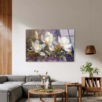 White Magnolia Flower Watercolor Acrylic Glass Printing Wall Art Australian Made Quality