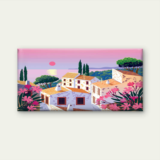 Mediterranean Sunset Over Ston Wall Art Canvas Office Home Room Framed 120x60cm