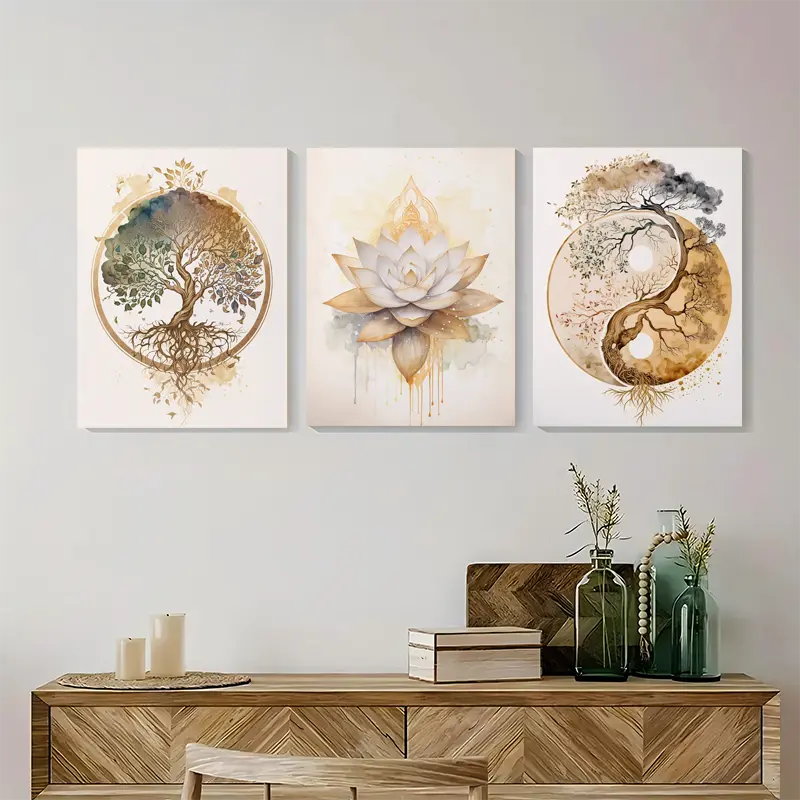 3pcs Canvas Painting Tree Of Life Metal Print Ready to Hang Art - Bella Home Decor