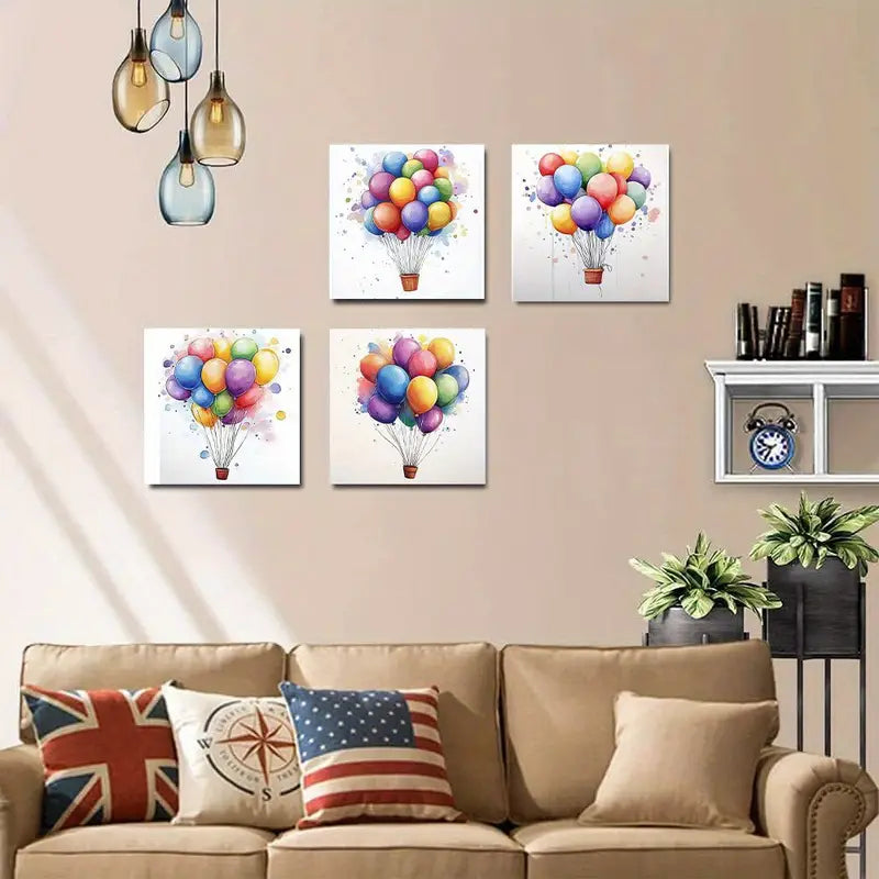 4pcs  Colorful Balloons Wall Art Canvas Framed