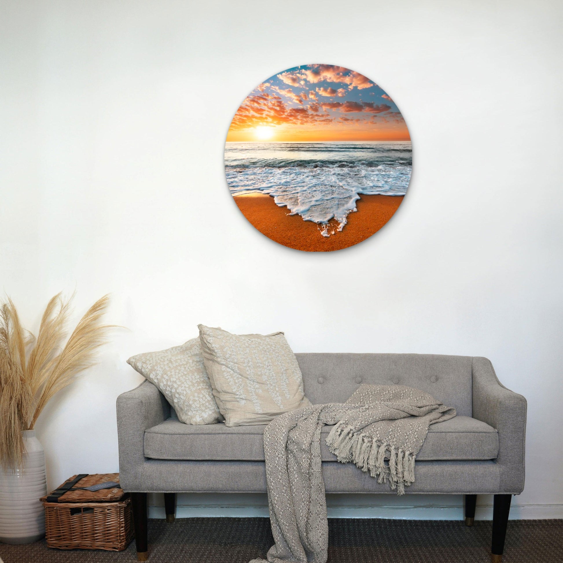 Golden Sunset Beach Waves Acrylic Glass Rounded Print Tempered Glass Wall Art 100% Made in Australia Ready to Hang - Bella Home Decor
