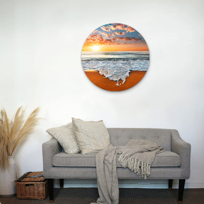Golden Sunset Beach Waves Acrylic Glass Rounded Print Tempered Glass Wall Art 100% Made in Australia Ready to Hang - Bella Home Decor