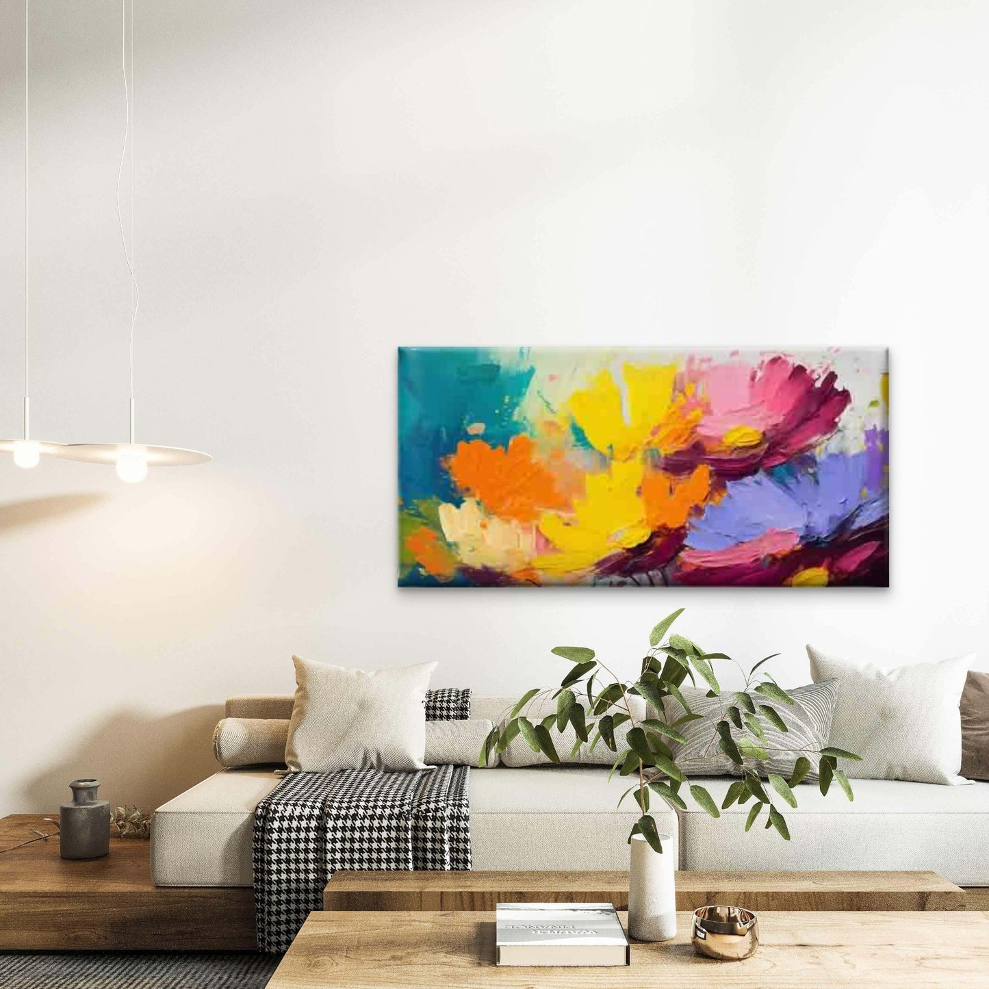 Abstract Multicolor Flowers Wall Art Canvas Office Home Room Framed 120x60cm - Bella Home Decor