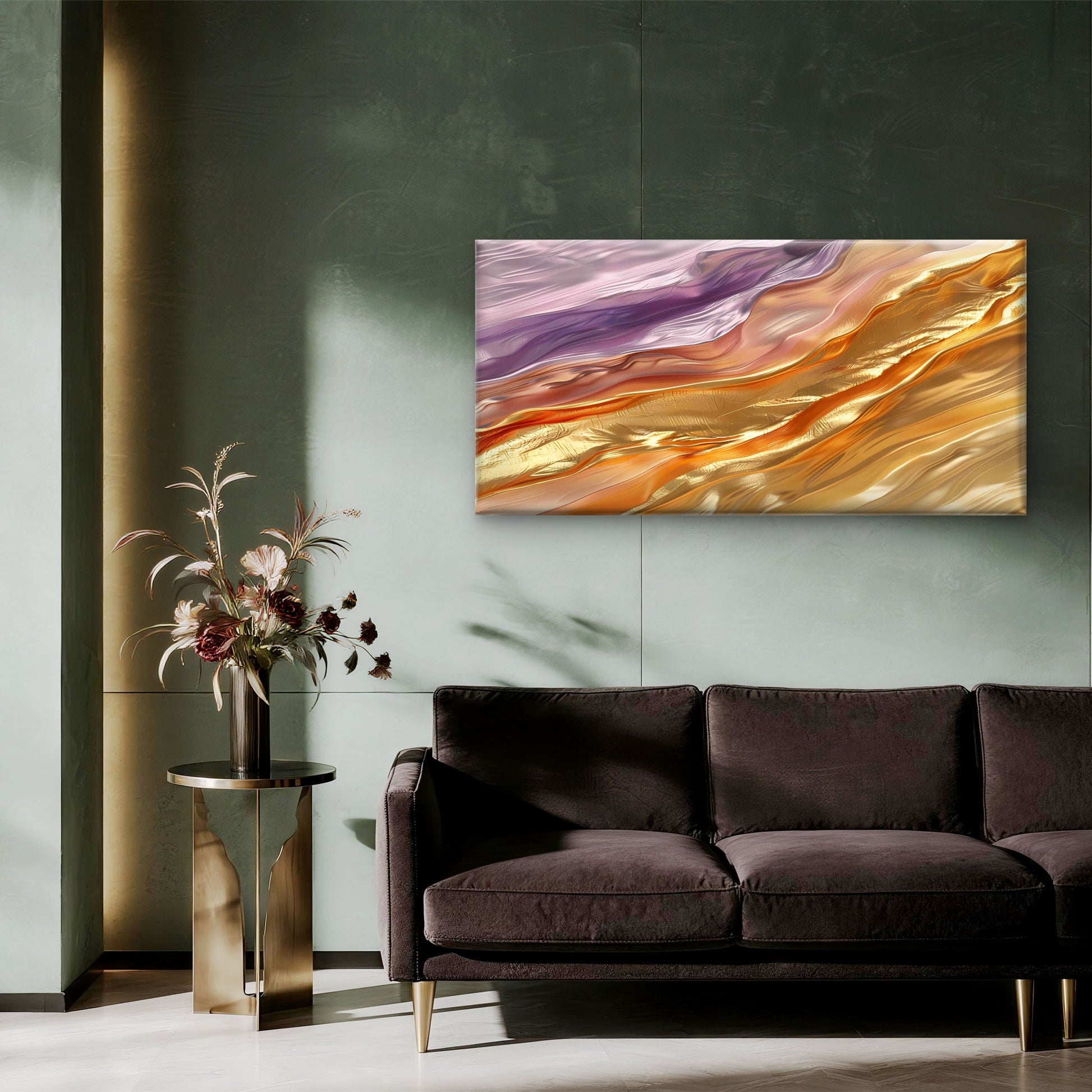 Amethyst Gilded Velvet Pleat Wall Art Canvas Office Home Room Framed 120x60cm - Bella Home Decor