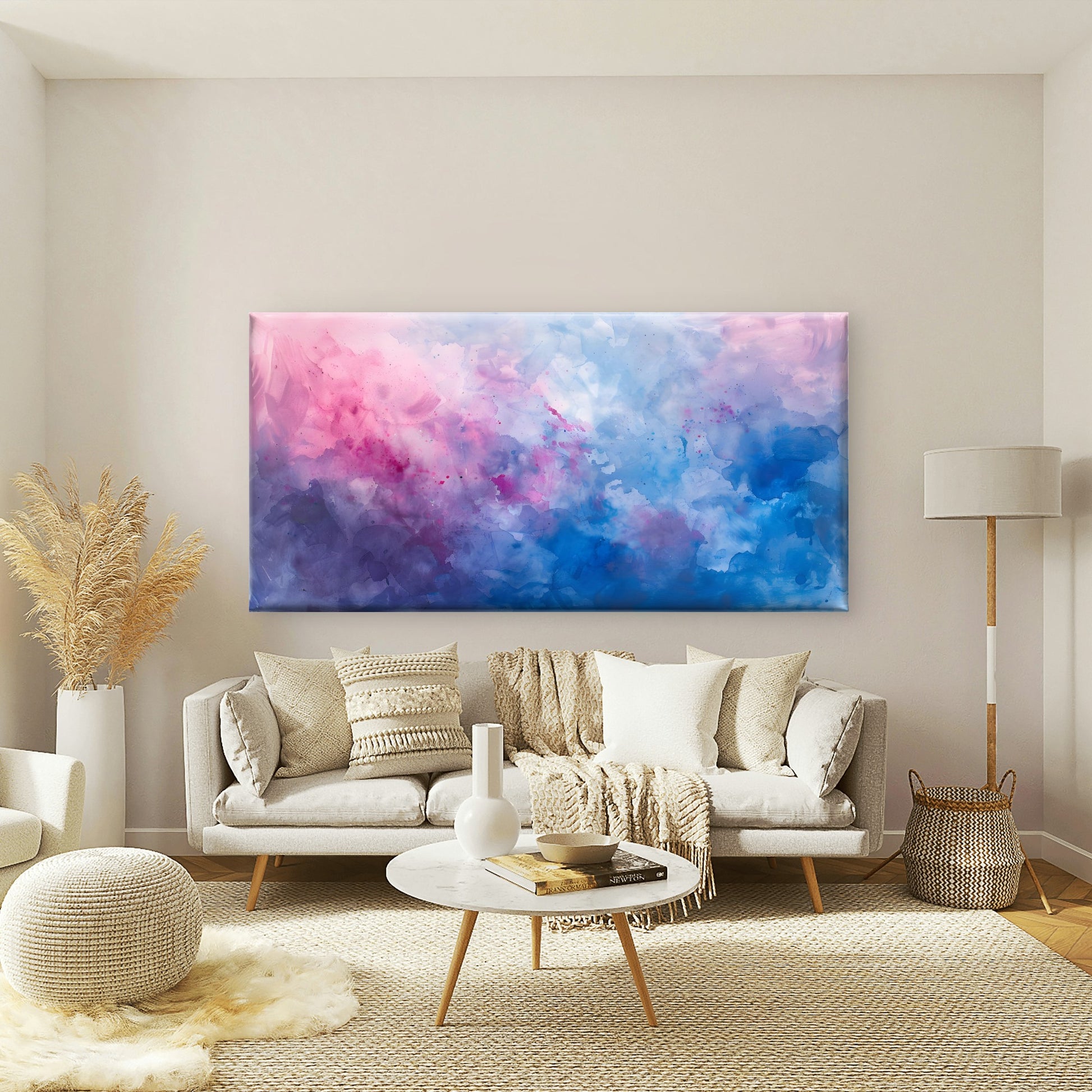 Pink and Blue Cloudscape Wall Art Canvas Office Home Room Framed 120x60cm - Bella Home Decor