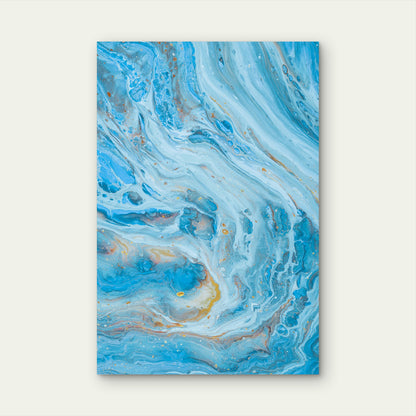 Blue And White Water Splash With Gold Accents Abstract 60x90cm Metal Print Ready to Hang