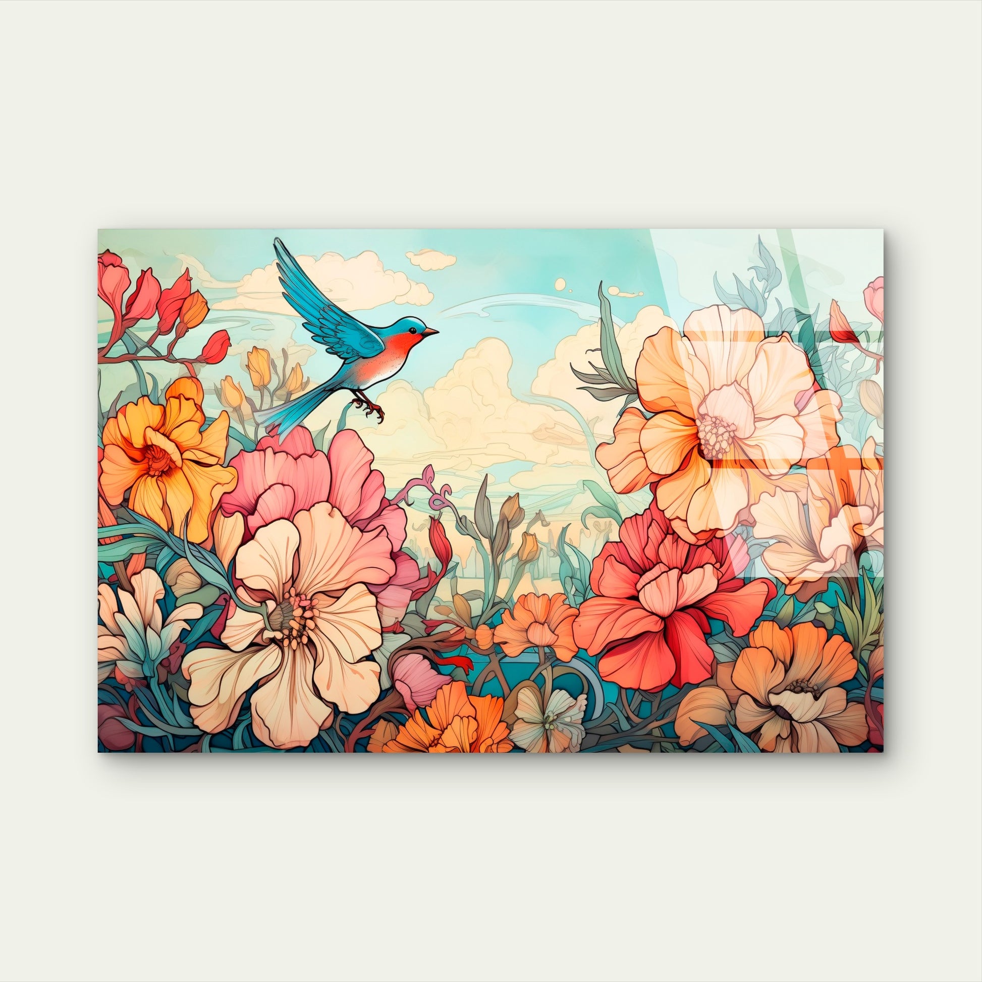 Botanical Sweet Orange Peony Blossom Acrylic Glass Printing Wall Art Australian Made Quality