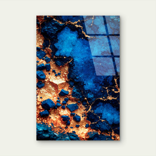 Cobalt Blue Gold Abstract Acrylic Glass Printing Wall Art Australian Made Quality
