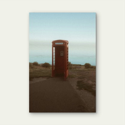 Classic Red British Telephone Booth on Cliff by Ocean 60x90cm Metal Print Ready to Hang