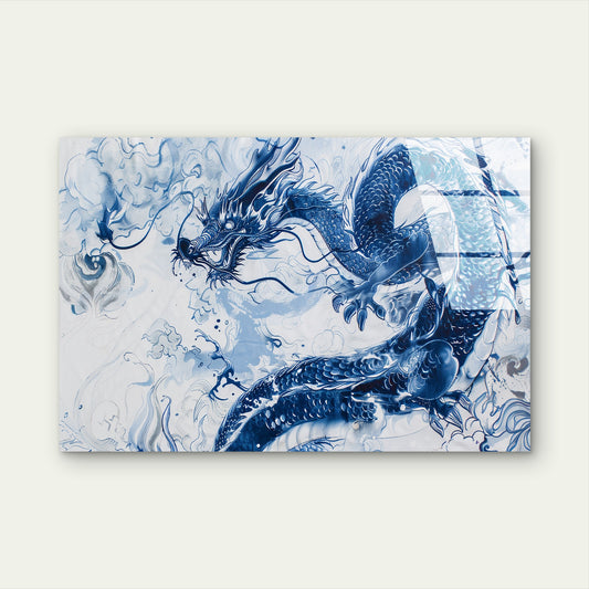 Blue Chinese Dragon Art Acrylic Glass Printing Wall Art Australian Made Quality