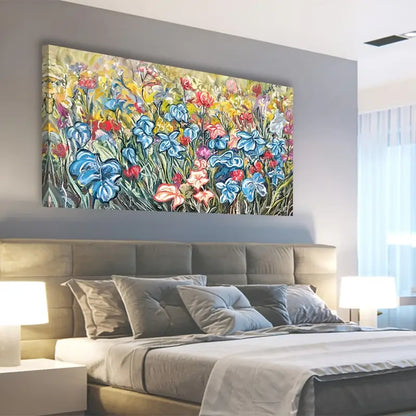 Oil Painting Style Botanical Blue Red Purple Yellow Floral Wall Art canvas office home room framed 120x60cm - Bella Home Decor