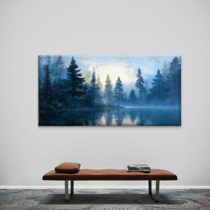 Minimalist Misty Forest Lake Wall Art Canvas Office Home Room Framed 120x60cm