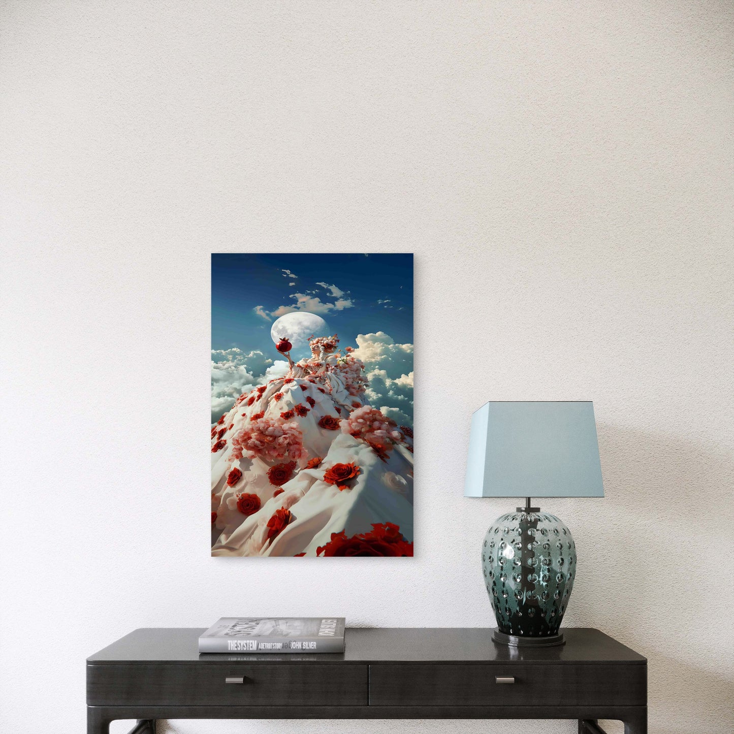 Fantasy Spring Happy Woman in Blooming Long Dress Metal Print Ready to Hang
