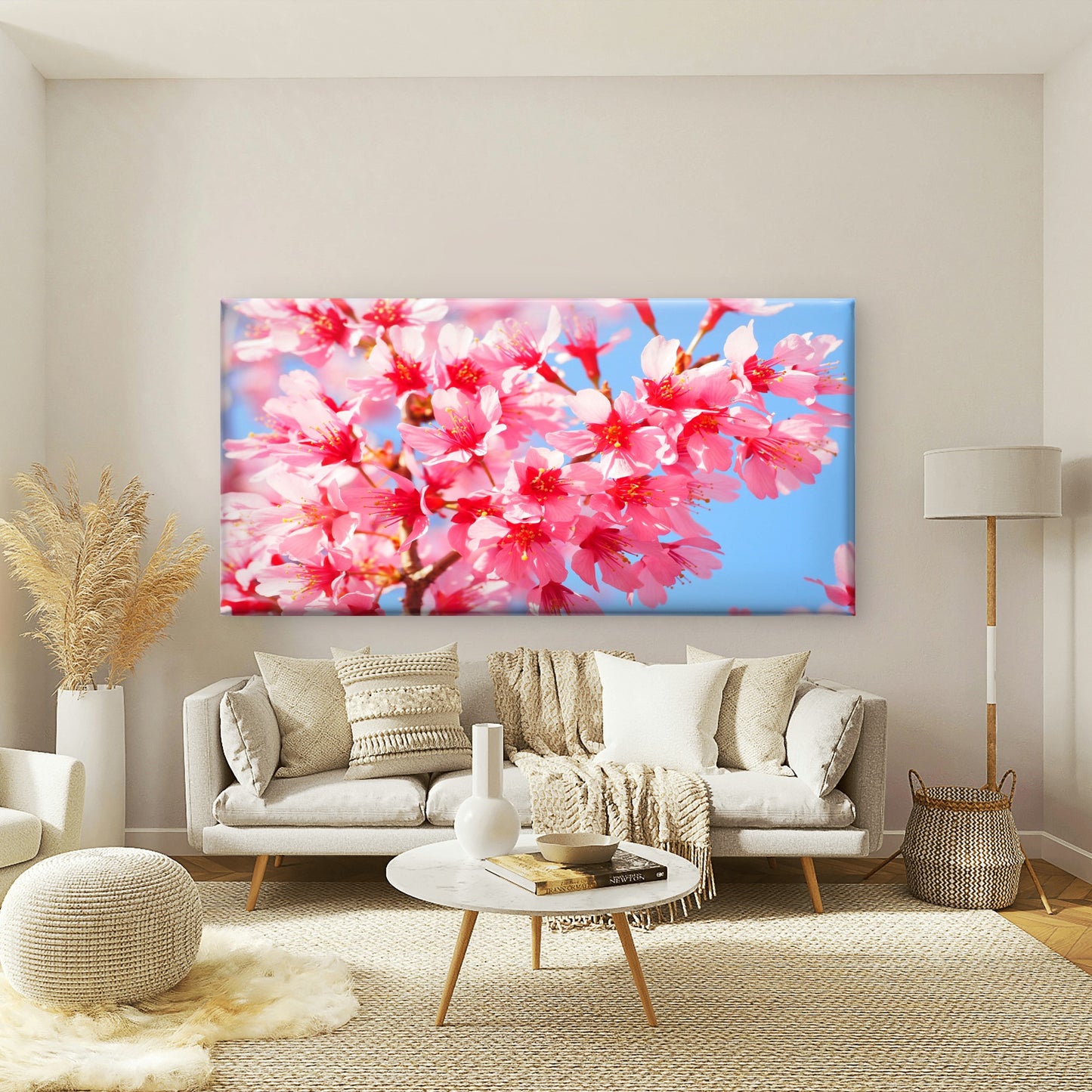 Pink Cherry Blossoms & Sky Wall Art Canvas Office Home Room Framed 120x60cm