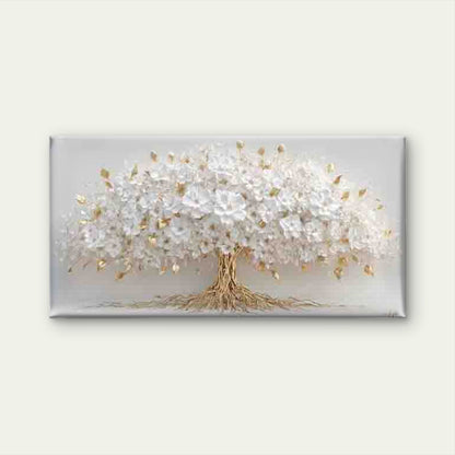 Golden Tree of White Flowers Wall Art Canvas Office Home Room Framed 120x60cm