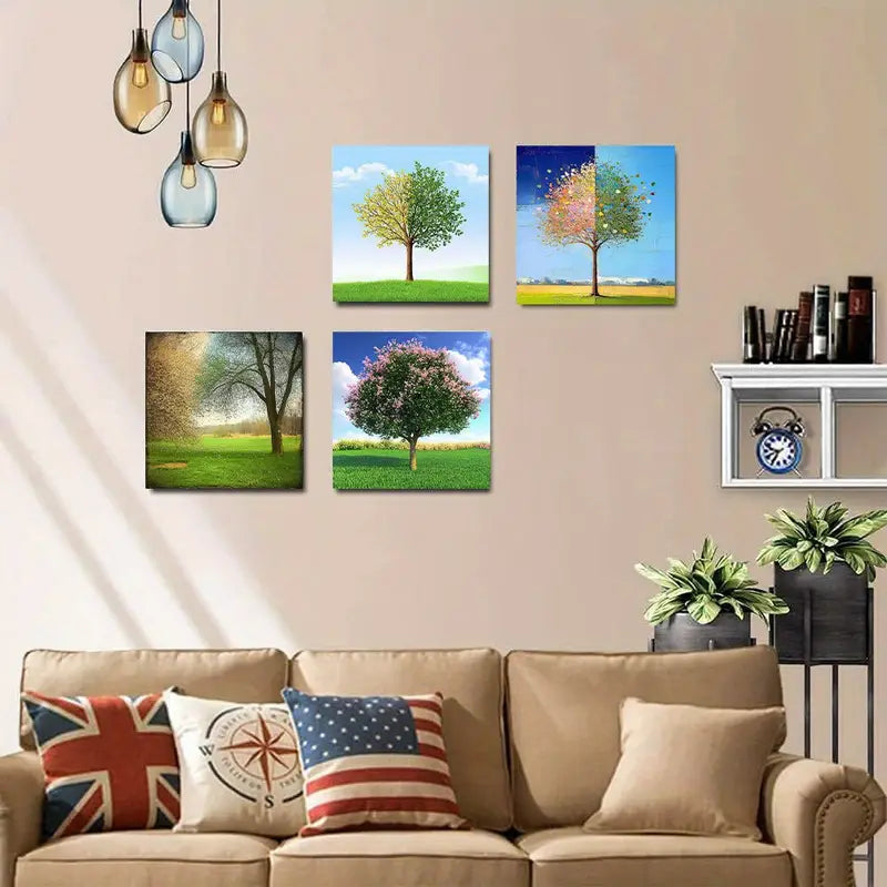 pcs   Abstract Four Seasons Tree Nature  TY   Wall Art Canvas Framed