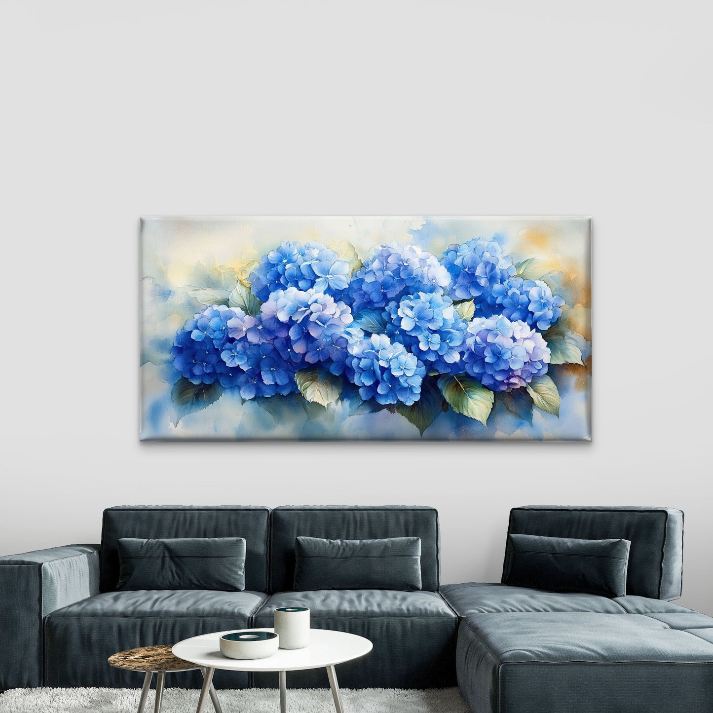 Vibrant Blue Floral Bouquet Wall Art Canvas Office Home Room Framed 120x60cm