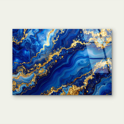 Abstract Navy Blue Golden Agate Geode  Acrylic Glass Printing Wall Art Australian Made Quality