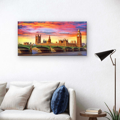 London Big Ben River Thames Wall Art Canvas Office Home Room Framed 120x60cm
