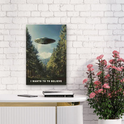 Alien UFO Flying Saucer Forest 60x90cm Metal Print Ready to Hang - Bella Home Decor